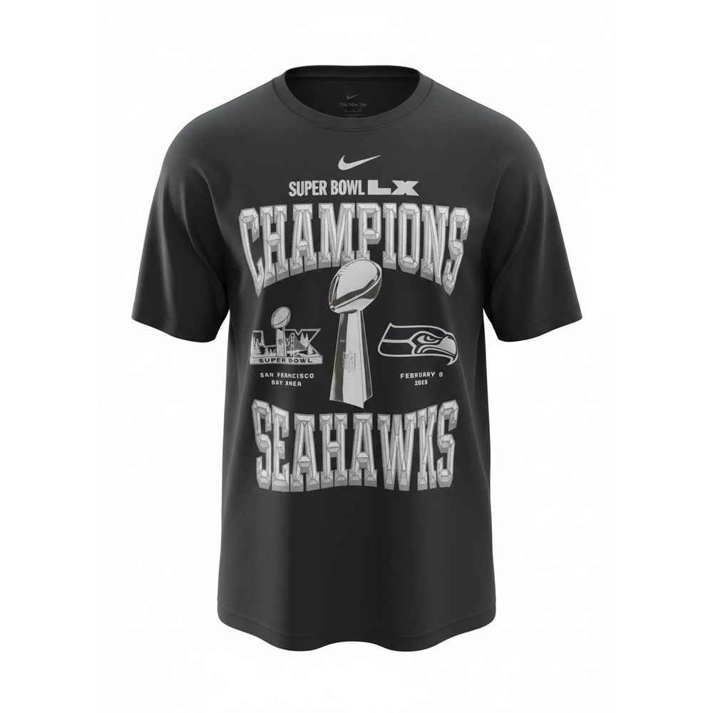 Nike Seattle Seahawks Super Bowl XLIX Champions Shirt Mens XL Black NFL Trophy